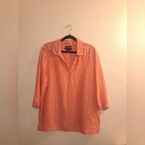 Tahari Women's Coral/Peach Collared Tunic w/ side button accents 100% Linen 1X
